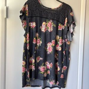 Torrid Black Floral Lace Blouse
